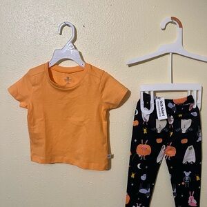 Orange Tee and Halloween Leggings Set